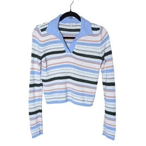 Madewell XS Cropped Knit Collared Sweater Pastel Stripe Y2K Cottagecore Softgirl